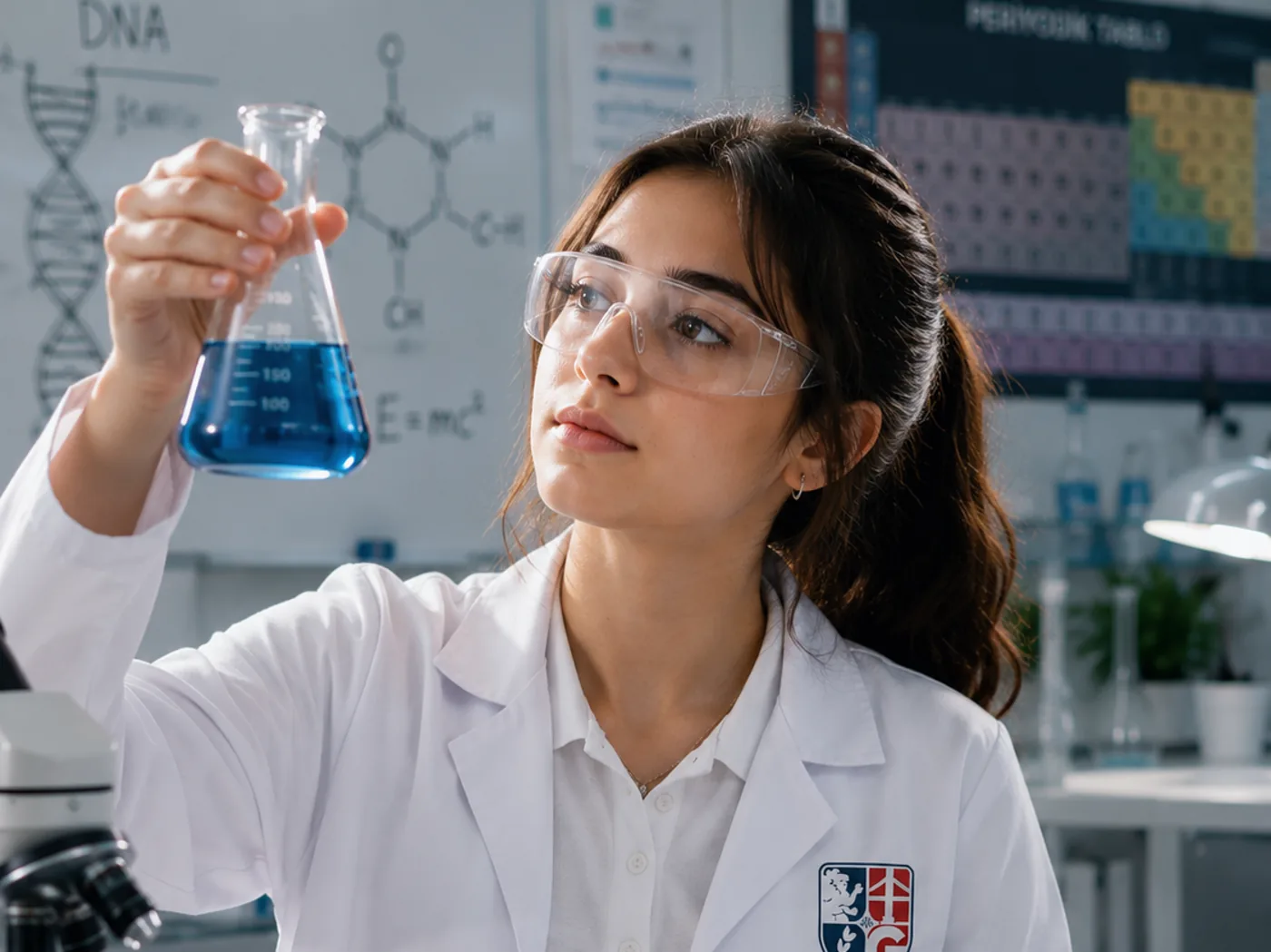 Gökkuşağı Koleji laboratuvarında deney yapan öğrenci